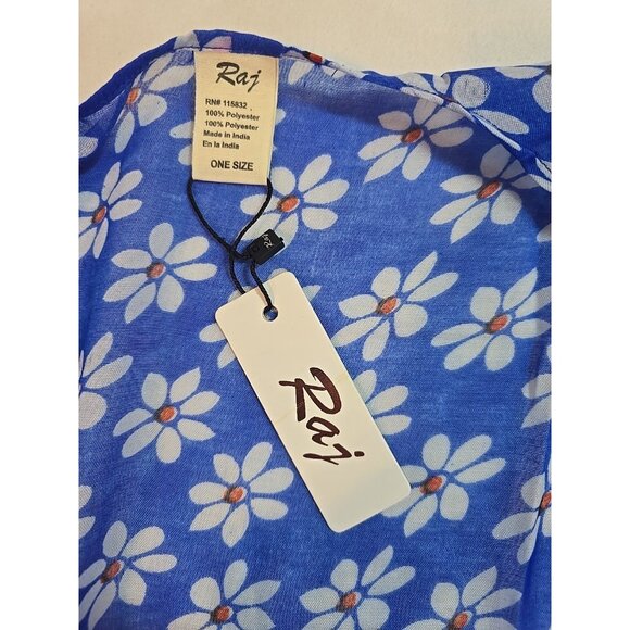 Raj blue kimono One Size daisy beach cover up open front lightweight New - Picture 5 of 10